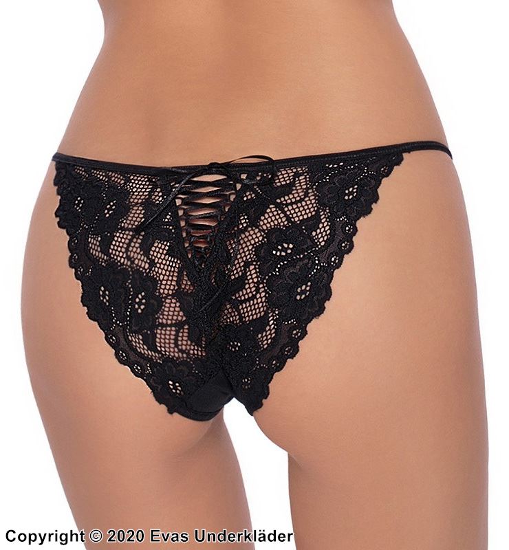 V-String, durchsichtig Spitze, Blumen